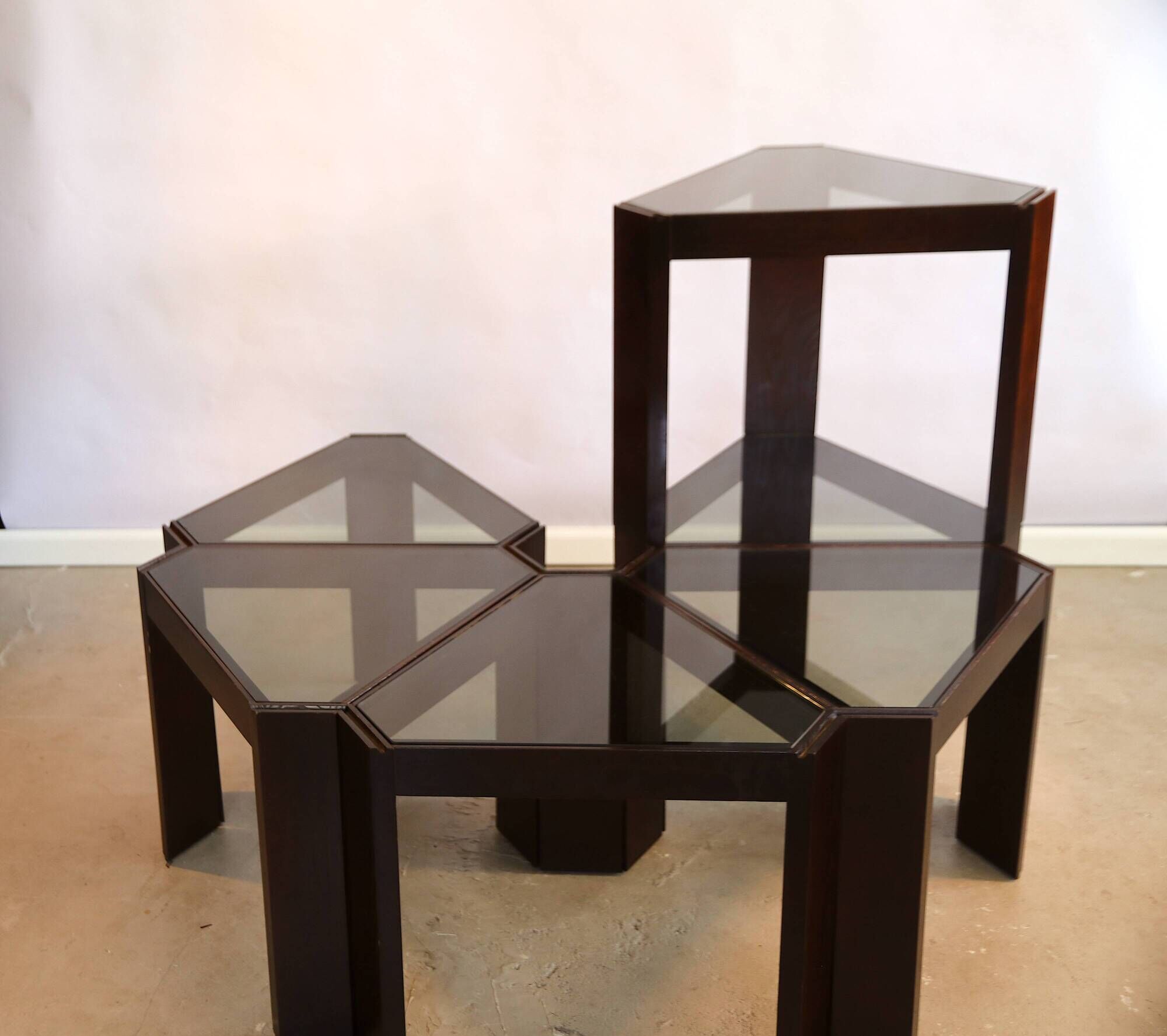 Lot of low tables Porada Arredi 6 modular pieces in wengé wood