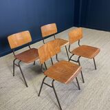 Set of 4 wooden school chairs from the 70s, Netherlands