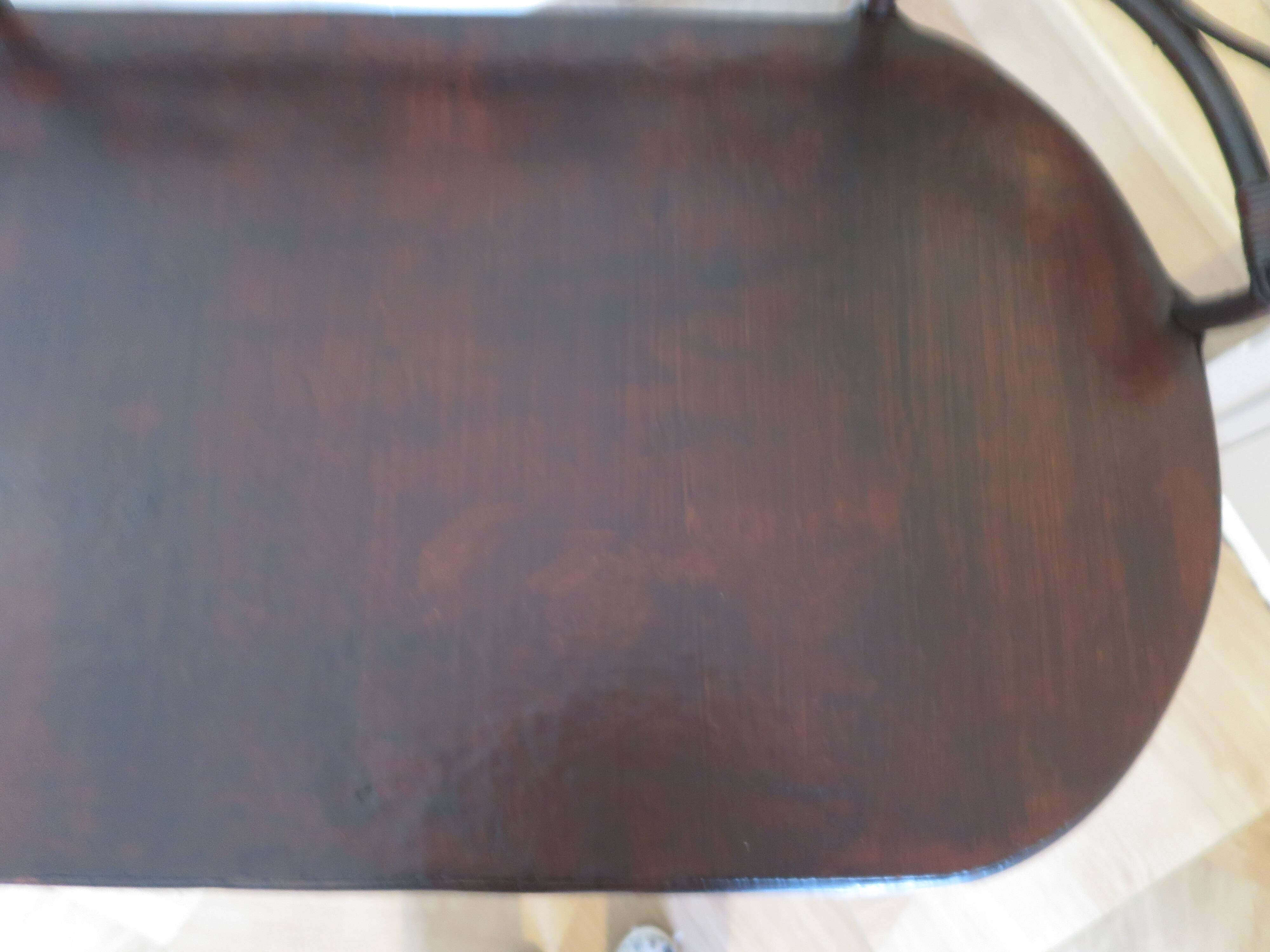 Vintage children's desk console bamboo rattan curved wood Thonet style 80s dark mahogany