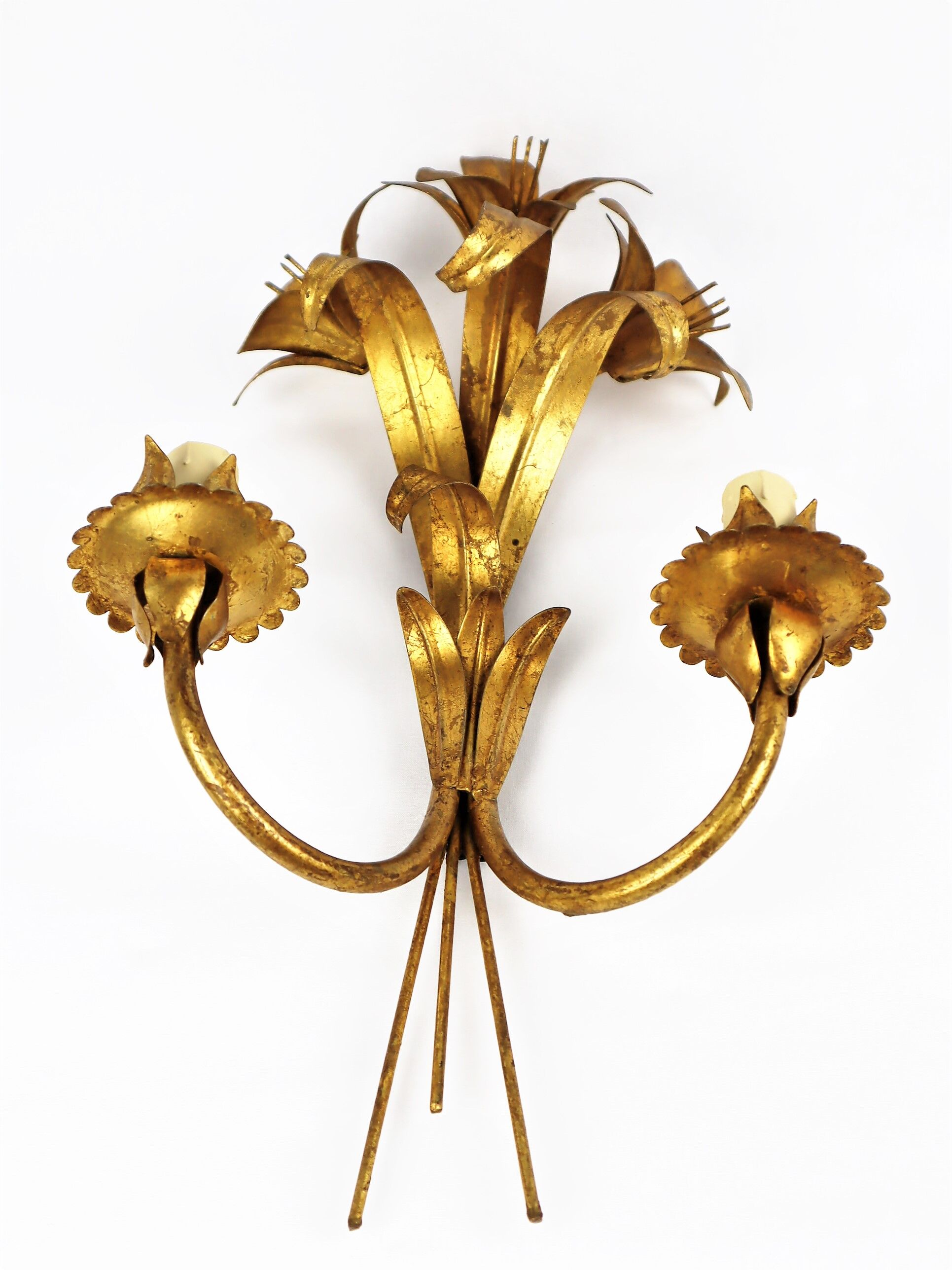 Golden metal flower sconces 1960 in pairs