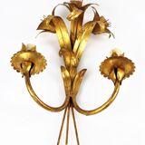 Golden metal flower sconces 1960 in pairs