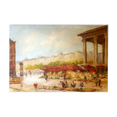 Painting from the 1940s The Flower Market signed Robert Giovani