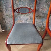 Rare - Set of 4 Louis Philippe/restoration style chairs with medallion - Colour blue / cherry wood