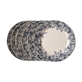 Sarreguemines and Digoin set of 6 dessert plates model RECAMIER blue floral decoration
