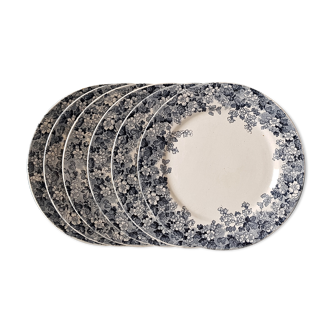 Sarreguemines and Digoin set of 6 dessert plates model RECAMIER blue floral decoration