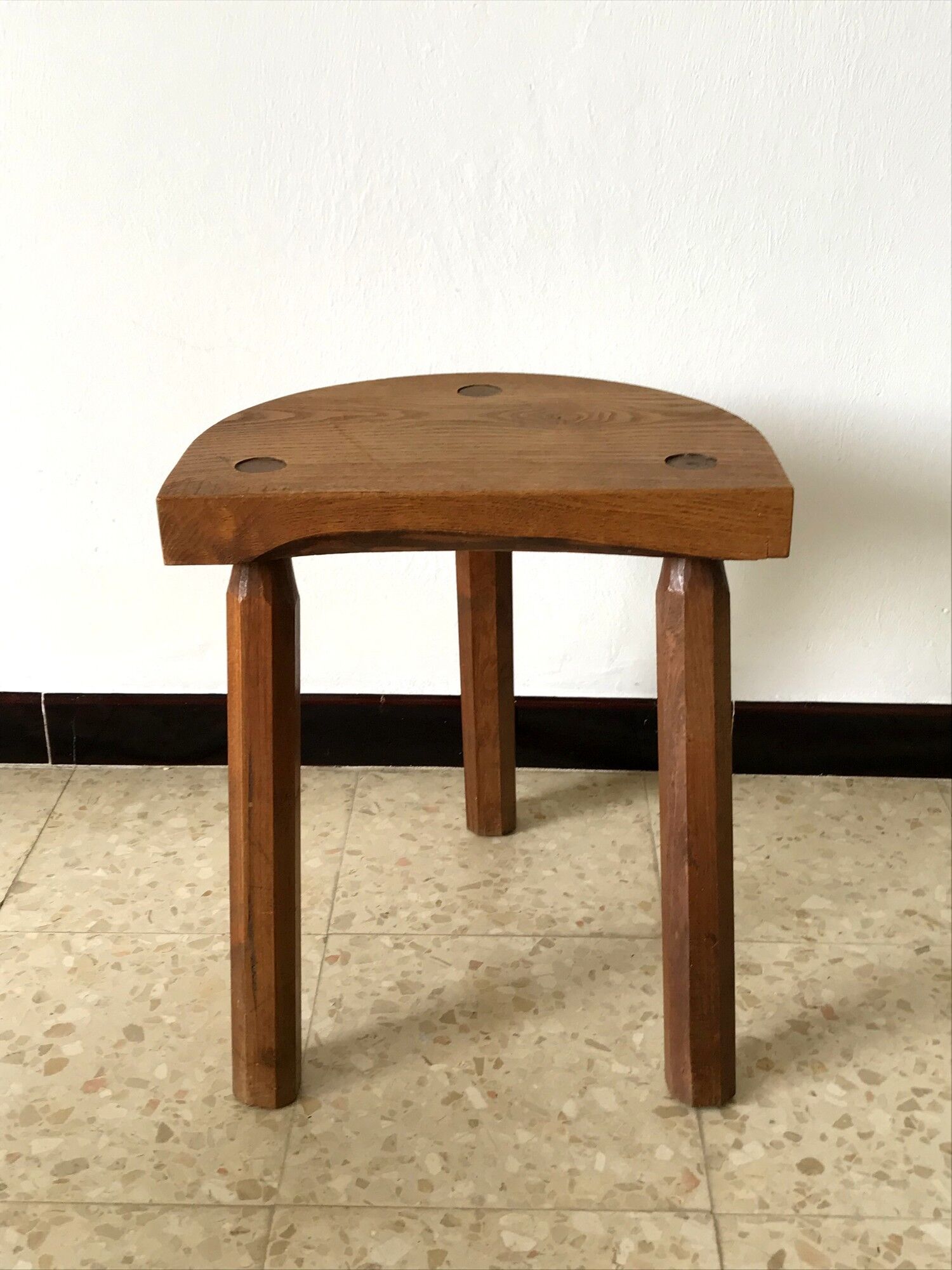 2 tripod oak stools 60s