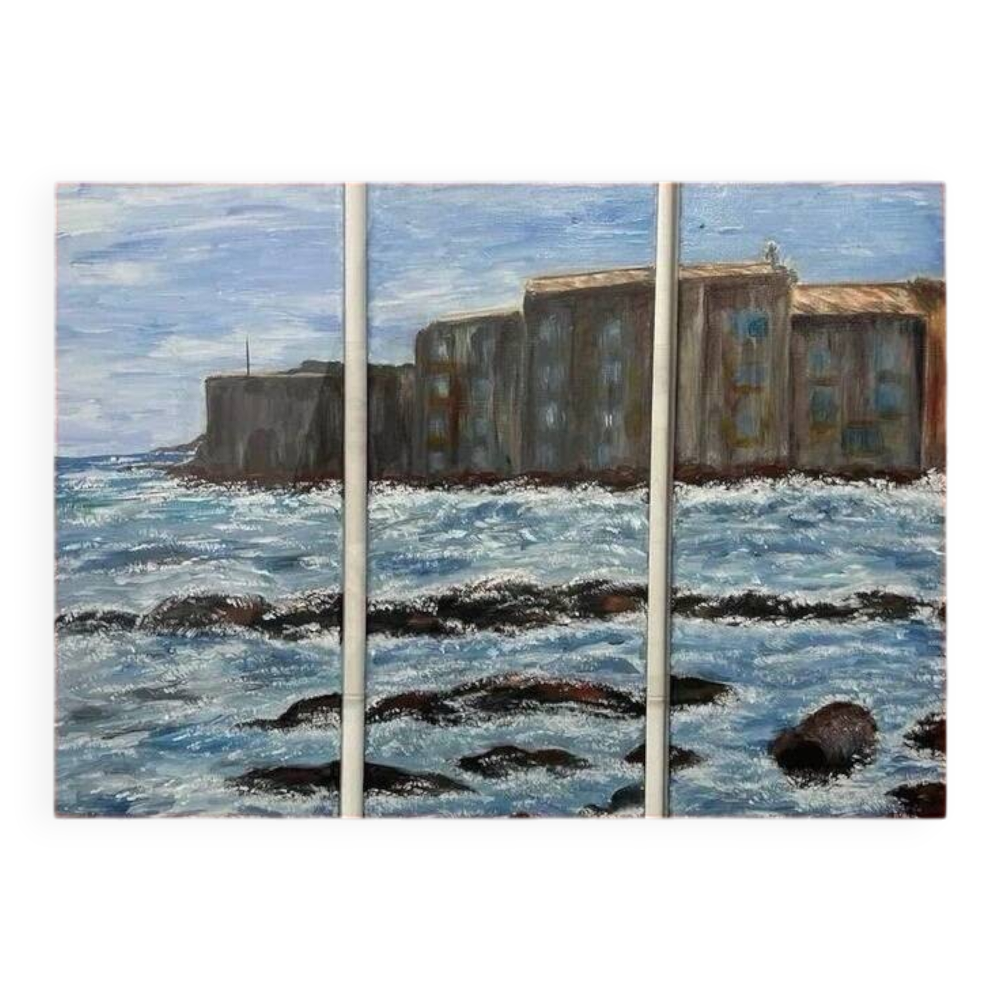 Triptych A Small Corner of Saint-Tropez 70 X 90 Painting of the Ponche Beach