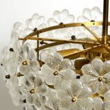 Very rare large heavy 1970s brass crystal glass flower ceiling lamp by Erns