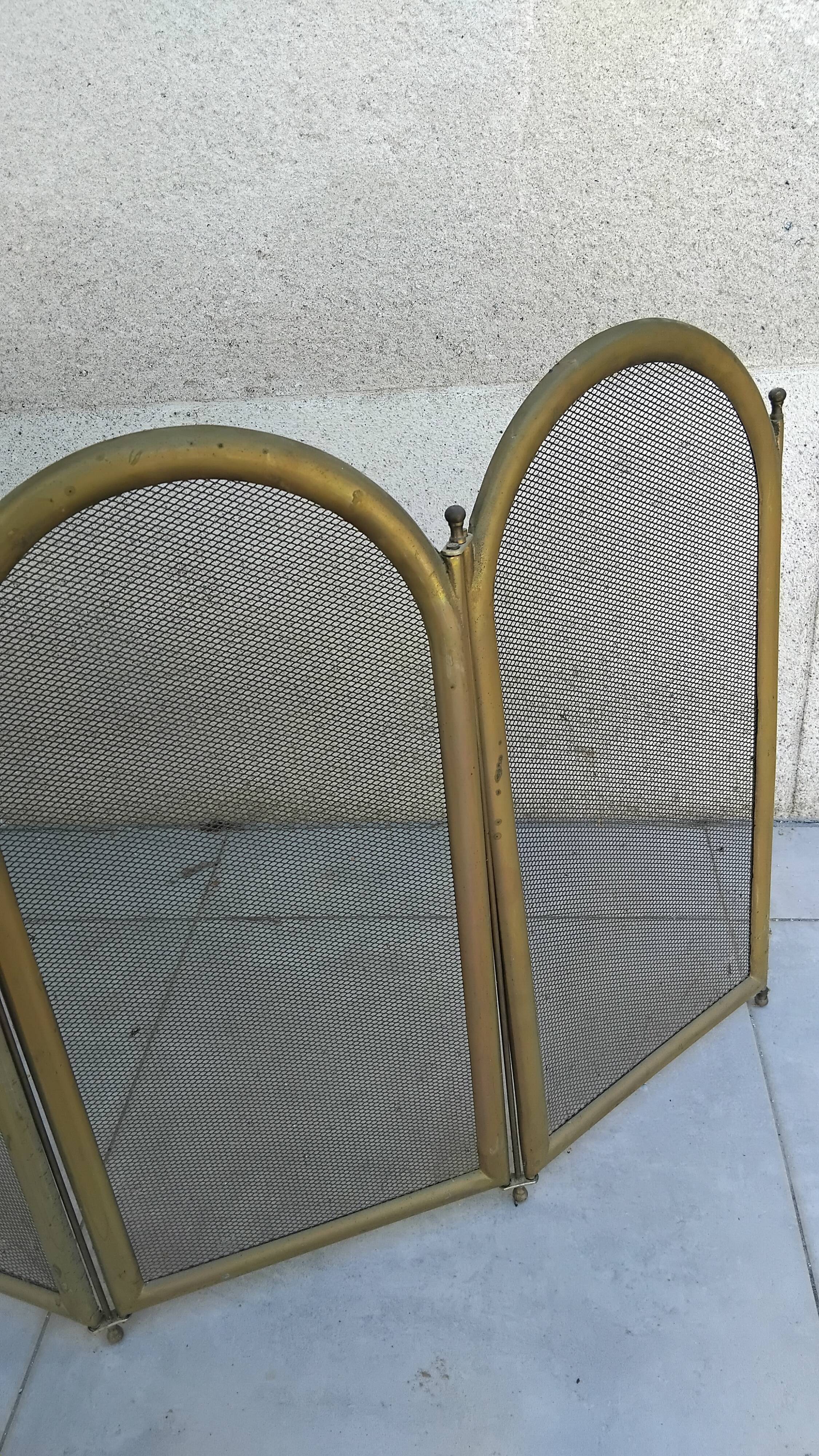Neoclassical style fire screen with 4 panels and mesh.