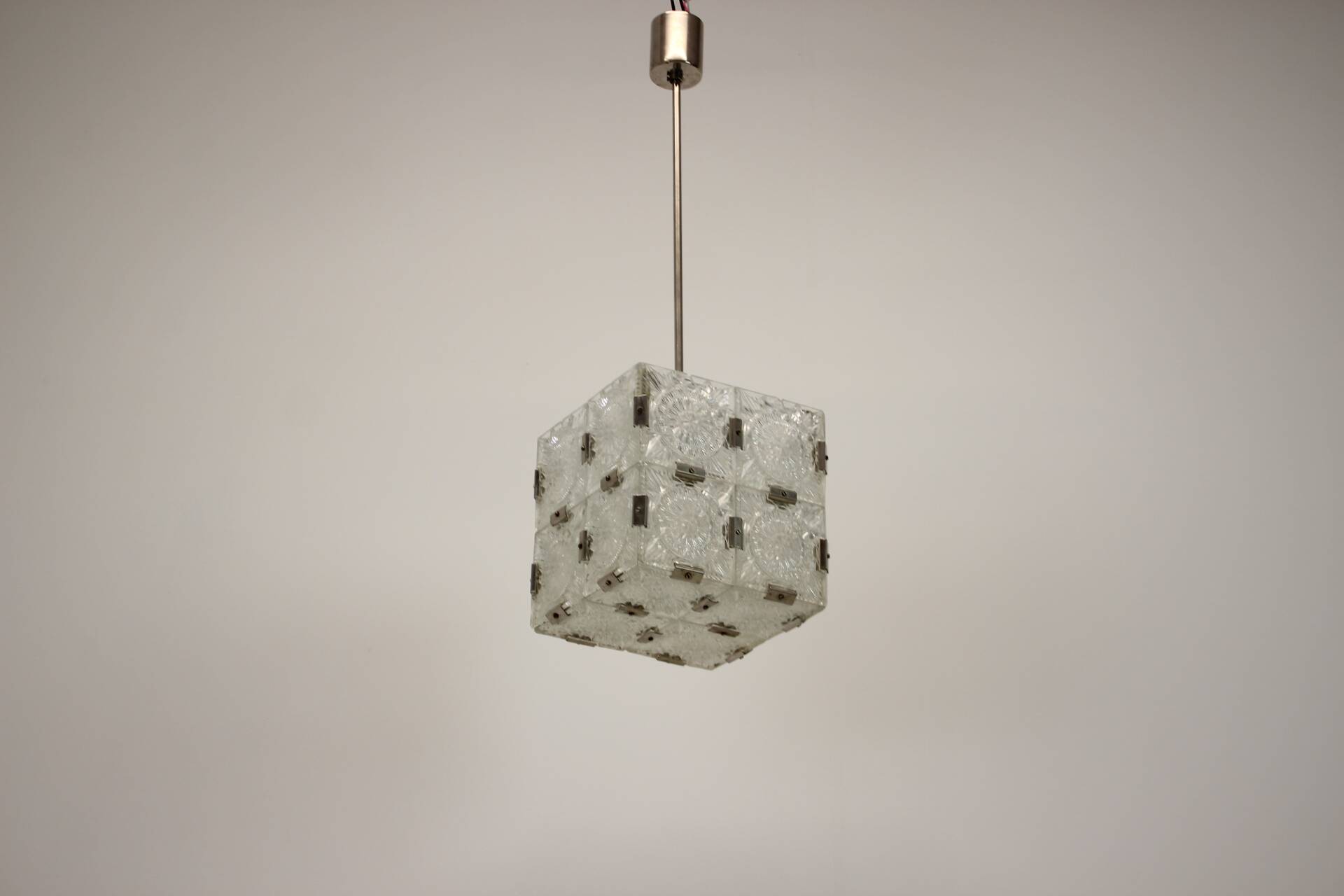 Mid-Century Square Clear Glass Pendant by Kamenicky Senov, 1960's