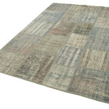 Hand-Knotted Turkish Vintage 177 cm x 243 cm Grey Patchwork Carpet