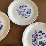 Set of 8 Digoin dessert plates blue white birds paradise model