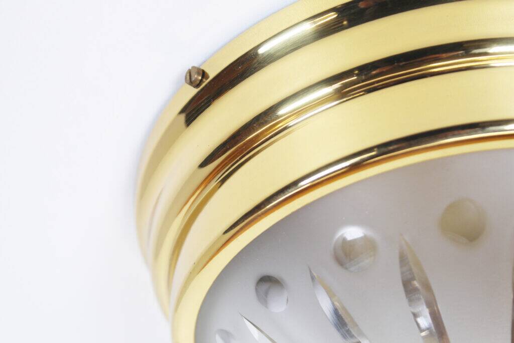 Single vintage brass ceiling light with glass globe