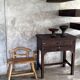 Antique Indonesian teak workbench with two drawers and stretcher H89.