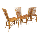 Set of 4 vintage Audoux Minet rattan chairs from the 1950s and 60s.