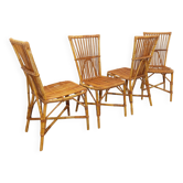 Suite de 4 chaises vintage Audoux Minet en rotin des années 50 60