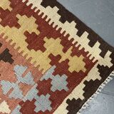 Geometric Kilim Runner Rug, Handmade Wool Contemporary Rug 185 x 103 cm