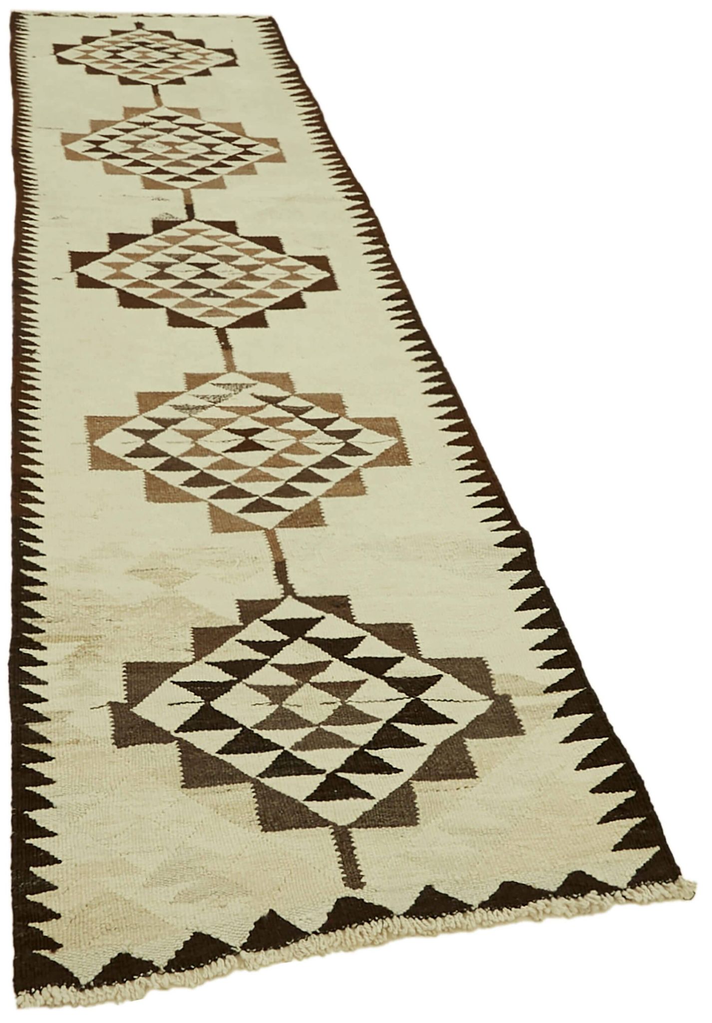 Turkish Handwoven Vintage Herki Kilim 85 cm x 338 cm