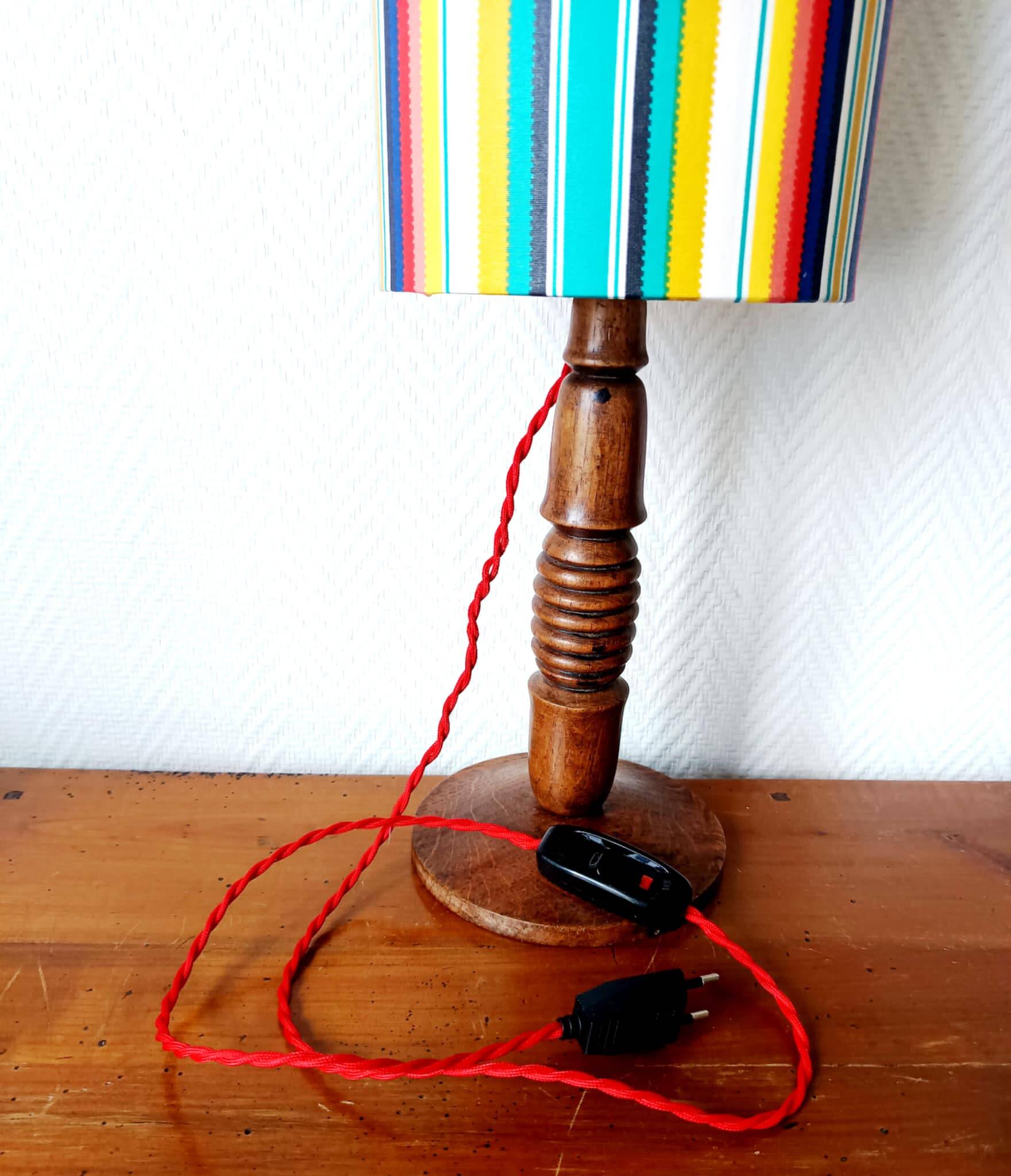 Vintage turned wood lamp and custom shade