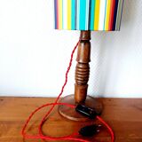 Vintage turned wood lamp and custom shade