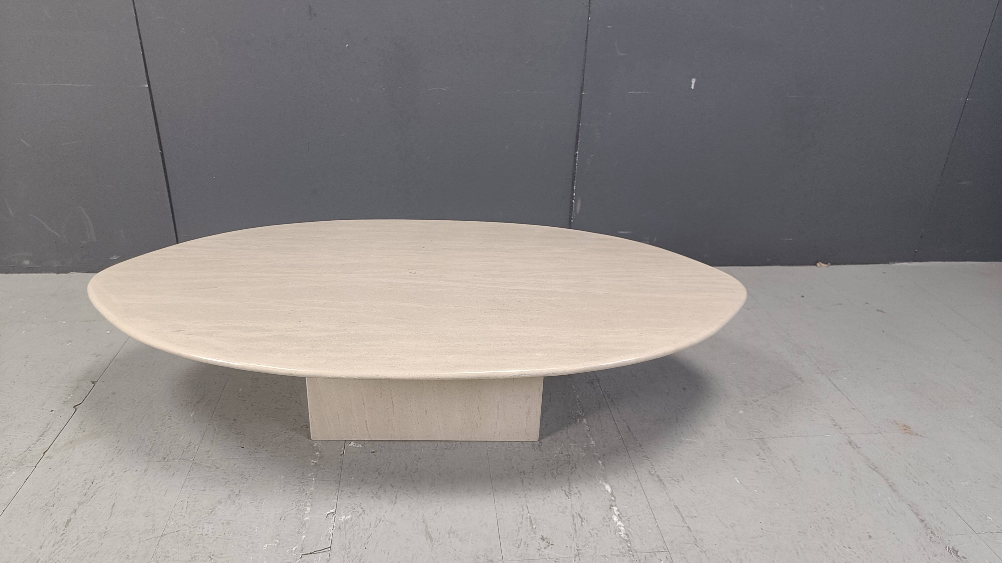 Vintage oval travertine coffee table, 1970s