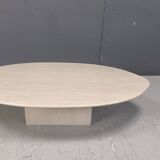 Table basse ovale vintage en travertin, années 1970