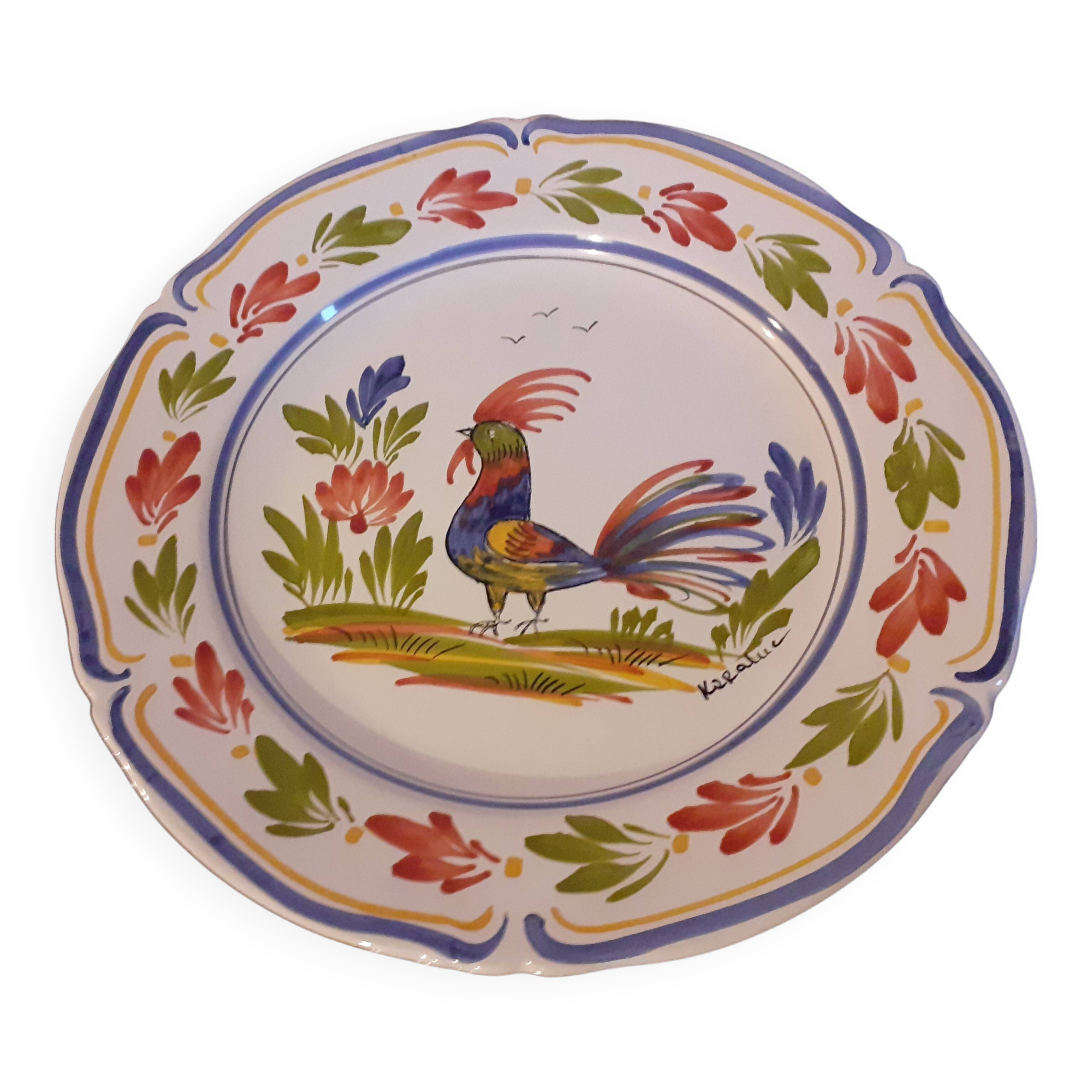 Keraluc quimper / hand painted bird hanging plate (01)