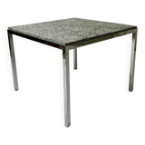 Square coffee table in chromed steel and marble, 1970s design