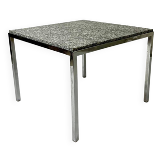 Square coffee table in chromed steel and marble, 1970s design