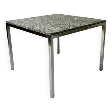 Square coffee table in chromed steel and marble, 1970s design