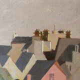 Painting "The roofs of Lesconil in Brittany" French school 20th century