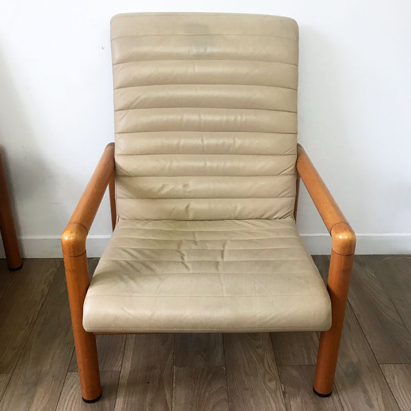 80s cream leather armchair Flàttoto