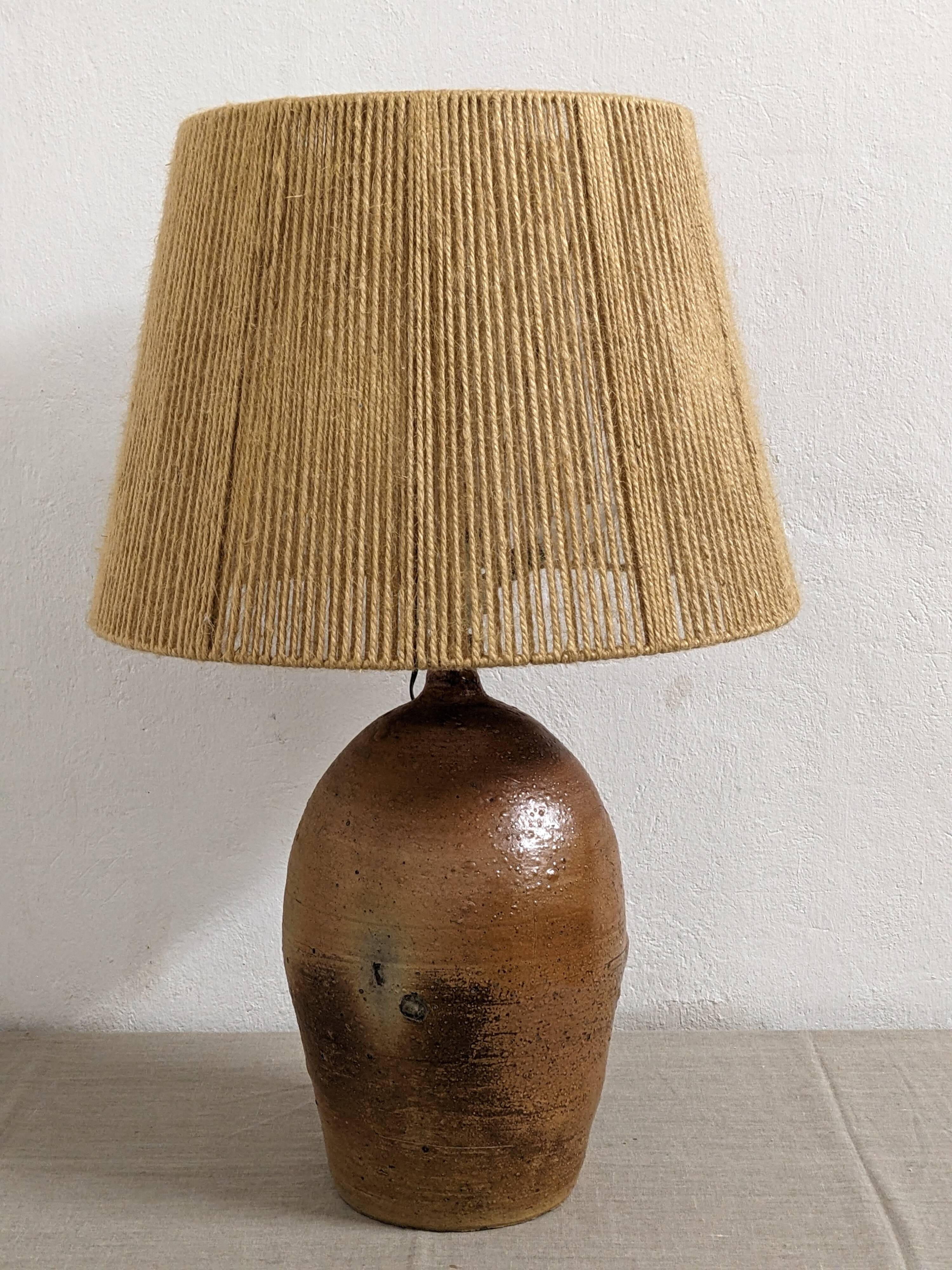 XXL lamp in glazed stoneware and jute rope circa 1960