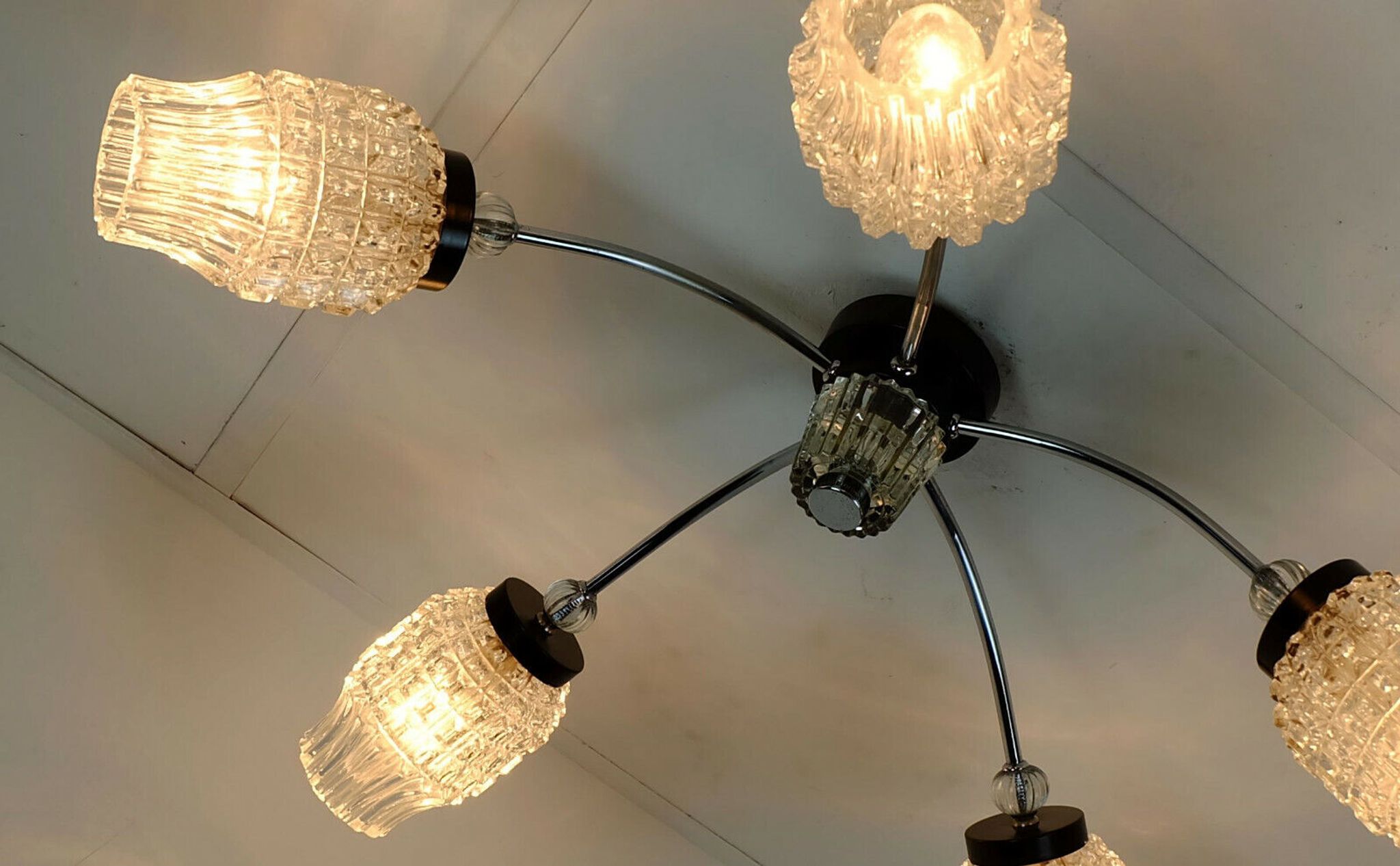 1960's mid century 5-light sputnik spider CEILING LIGHT chrome metal glass