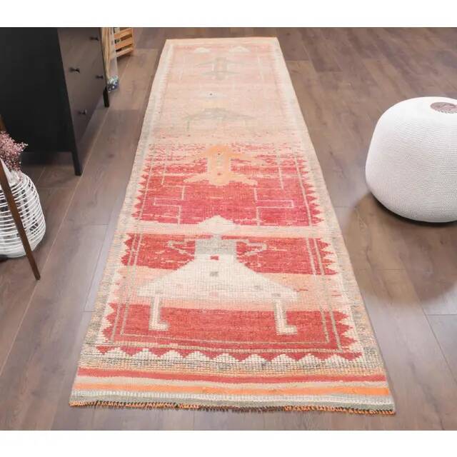 Vintage Turkish Hand-Knotted Wool Cotton Beige Runner Rug