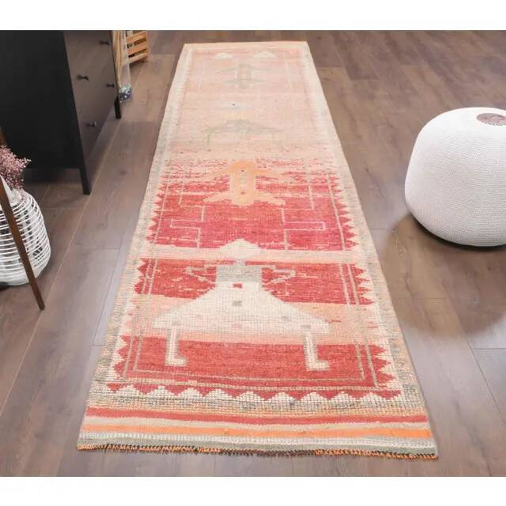 Vintage Turkish Hand-Knotted Wool Cotton Beige Runner Rug