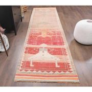 Vintage Turkish Hand-Knotted Wool Cotton Beige Runner Rug