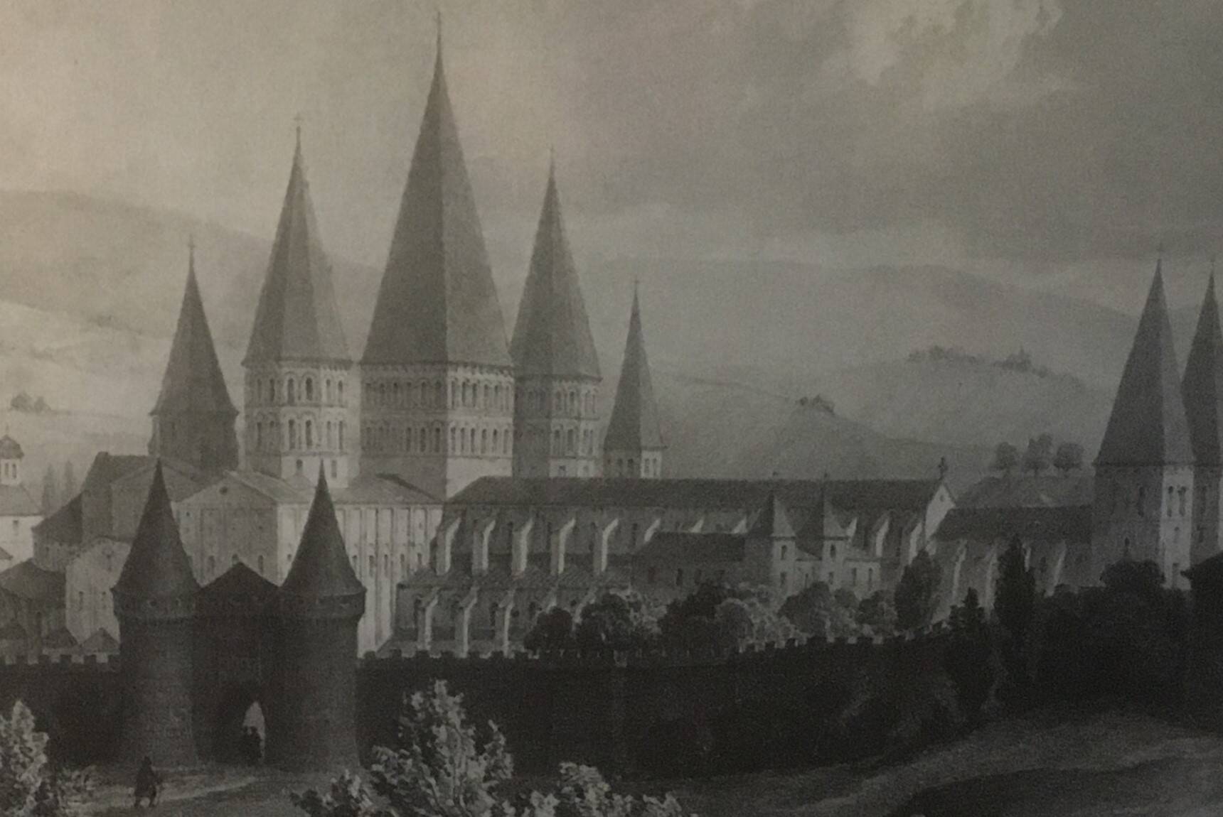 Cluny Abbey engraving framed by E.Sagot late 19th century