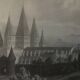 Cluny Abbey engraving framed by E.Sagot late 19th century