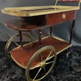 Rolling bar cart, bar trolley, bar rolling in varnished mahogany and brass