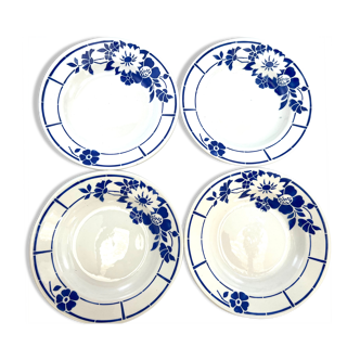 4 assiettes creuses vintage blanc fleur bleue Ceranord