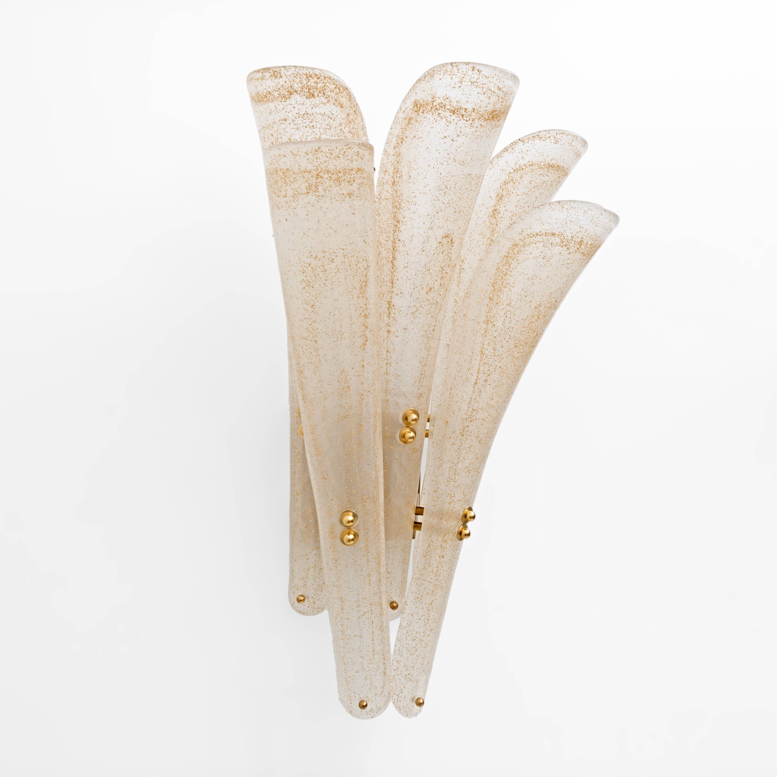 Pair of 20th Century Modern Sconces in Frosted Murano glass and Gold Leaf