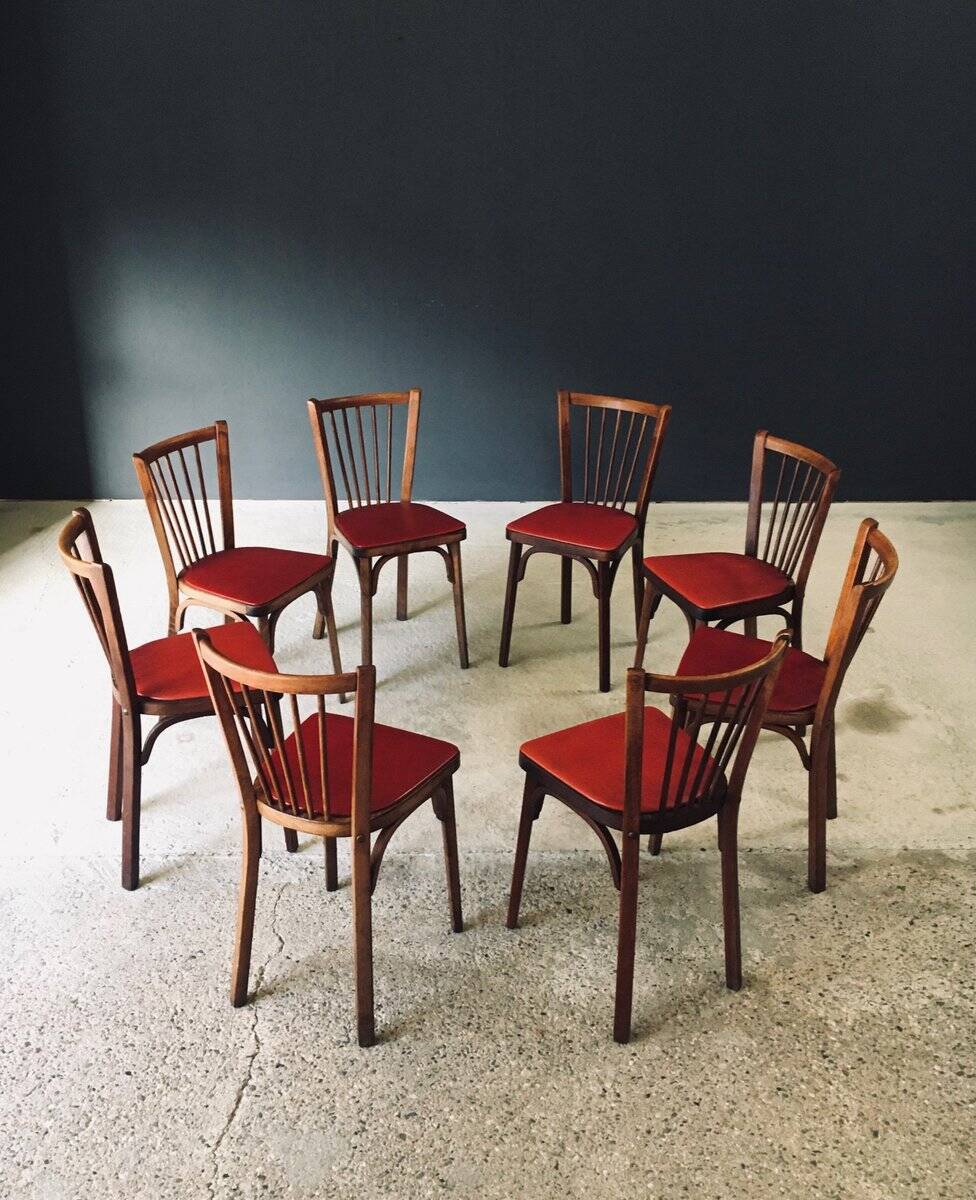 French Reconstruction Bistro Chairs from Baumann, 1950s, Set of 8