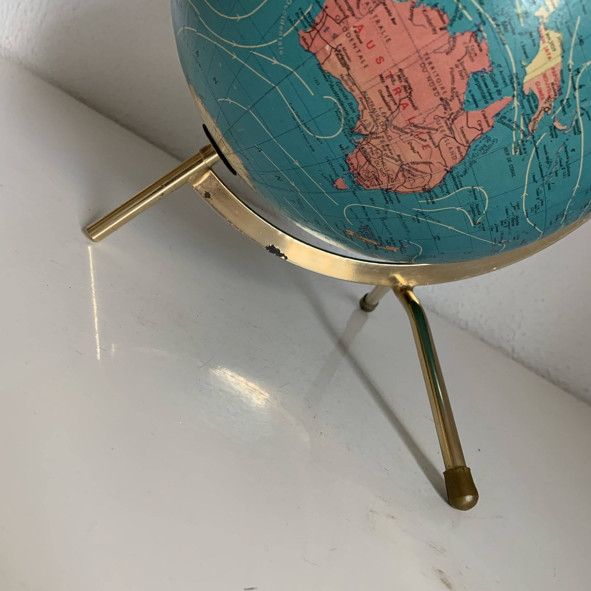 Globe terrestre tripode doré Taride Paris France vintage 1976 - 27 cm