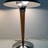 Pair of vintage 1980s wood and chrome ocean liner lamps