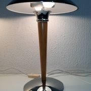 Pair of vintage 1980s wood and chrome ocean liner lamps