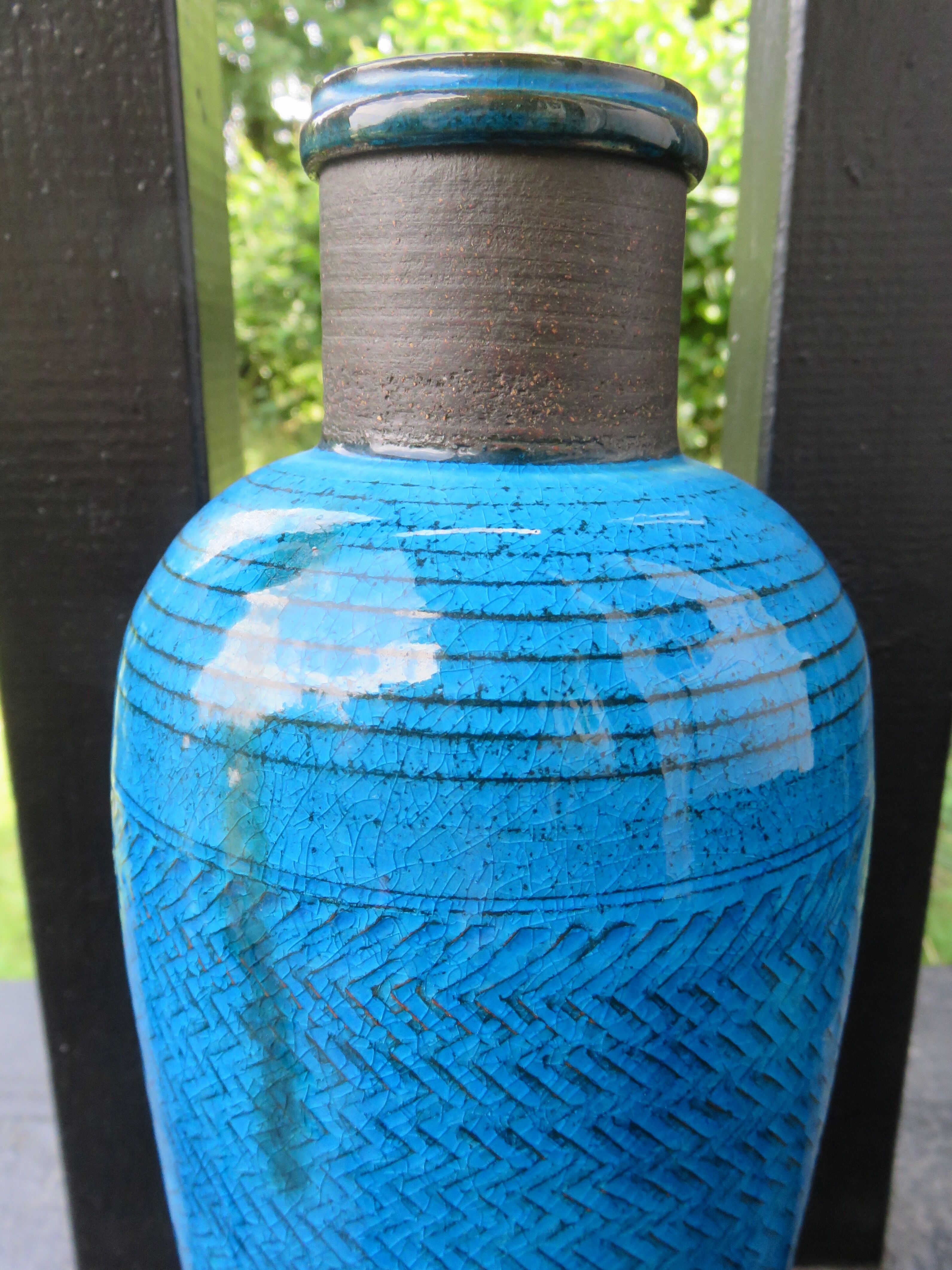 High vase turquoise bottle of Nils Khaler. Denmark 1965