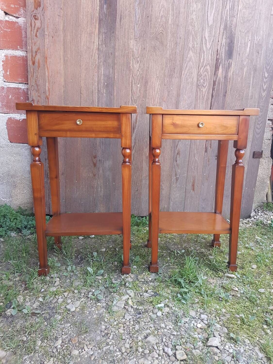 Pair of bedside nightstands with vintage wooden drawer