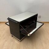 Art Deco Bar Cart in Black Lacquered Mahogany, Mirrored Glass & Chrome, France, 1930