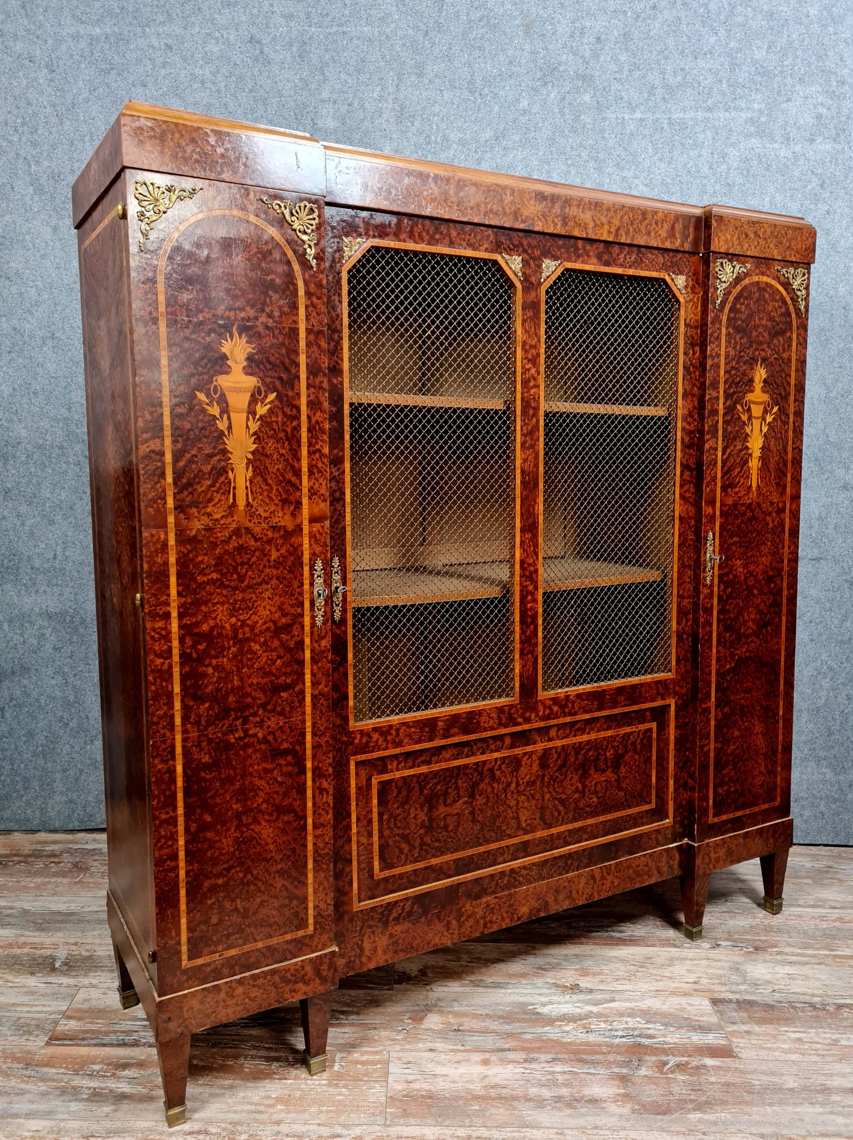 Louis XVI library in noble wood marquetry around 1850
